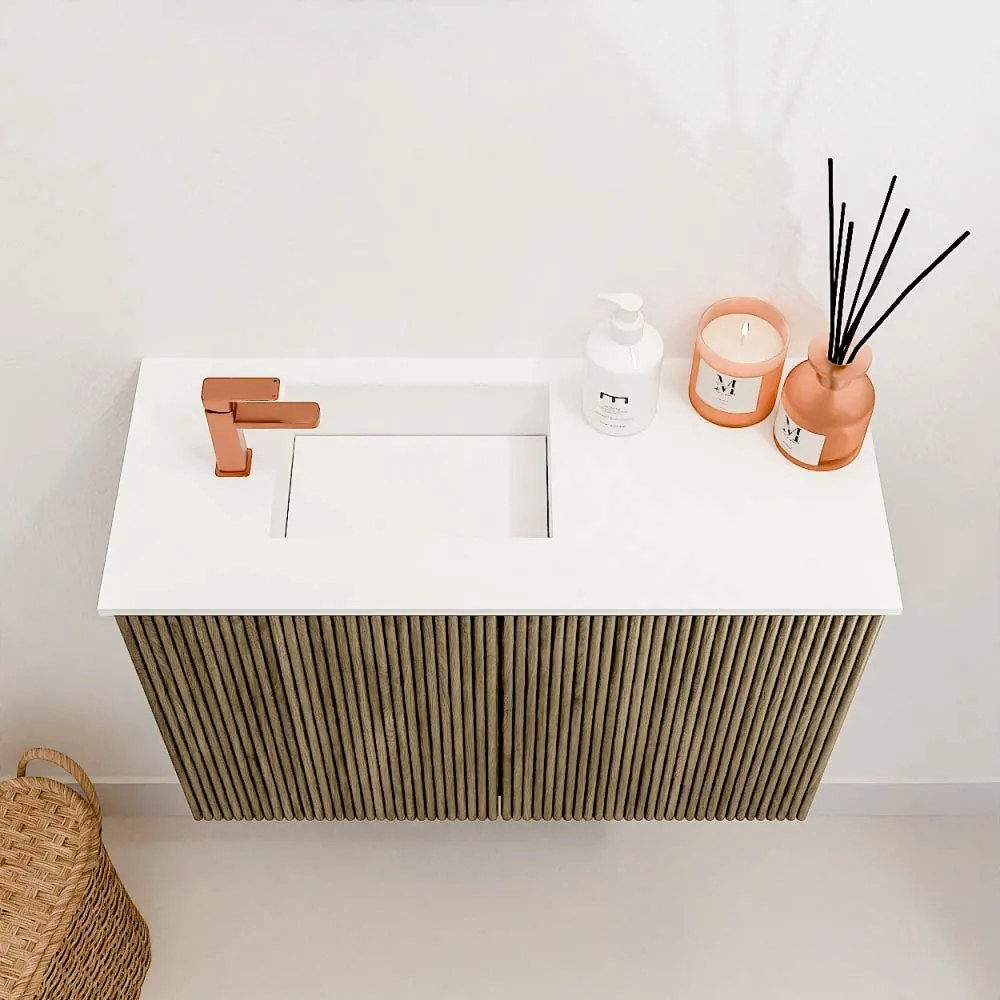 Mondiaz Joya 60cm toiletmeubel dusk met wastafel faye links 1 kraangat talc
