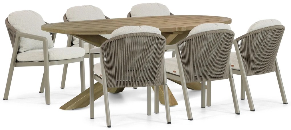 Tuinset 6 personen 240 cm Aluminium/rope Taupe Santika Furniture Santika
