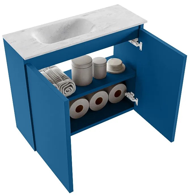 Mondiaz Ture DLux toiletmeubel 60cm jeans met wastafel opalo links met kraangat