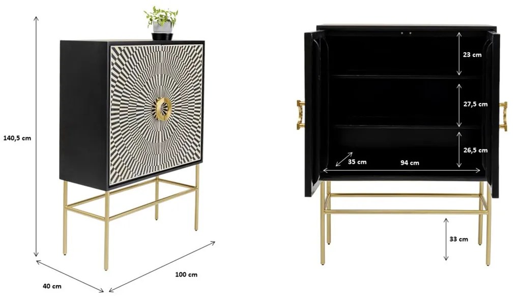 Design Wandkast Zwart-wit - 100x40x140cm.
