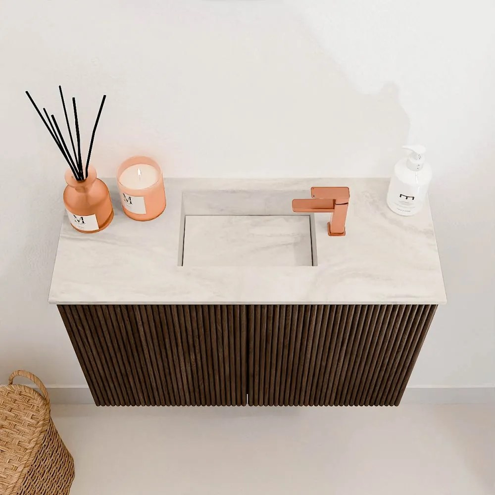 Mondiaz Joya DLux 60cm toiletmeubel walnut met wastafel faye midden 1 kraangat ostra