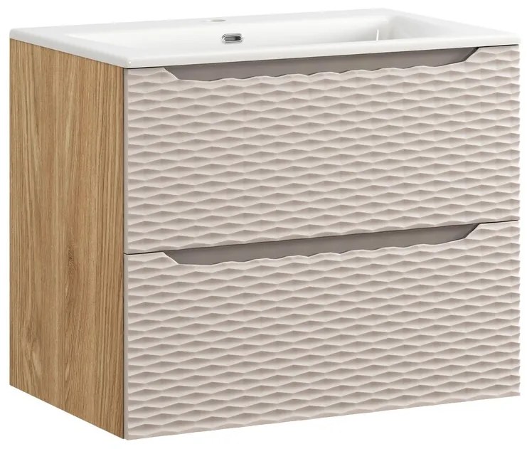 Comad Ocean Beige badmeubel 70cm met 2 lades en wastafel wit glans