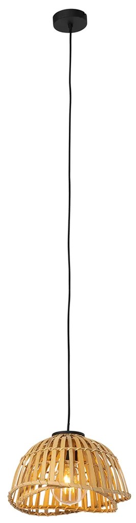 Oosterse hanglamp zwart met naturel bamboe 30 cm - Pua
