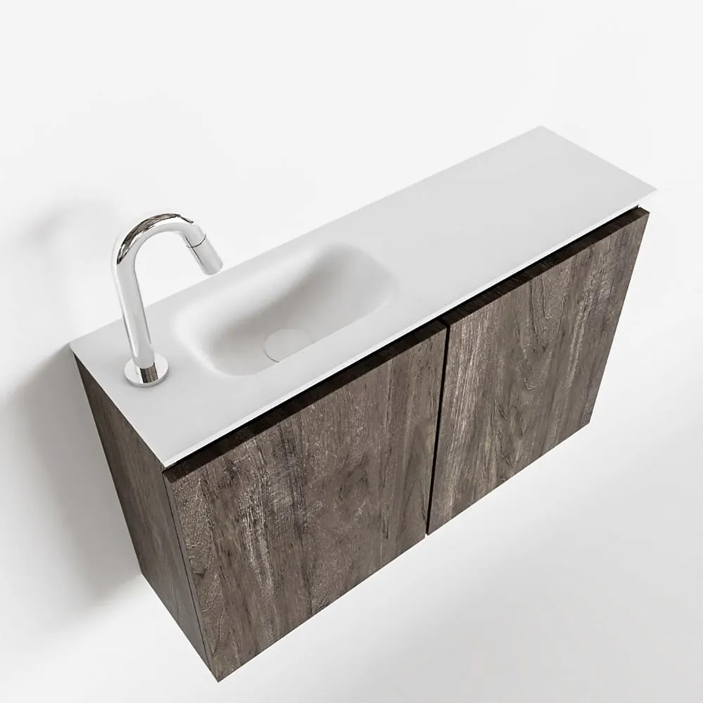 Mondiaz Ture 80cm toiletmeubel dark brown met wastafel talc links 1 kraangat