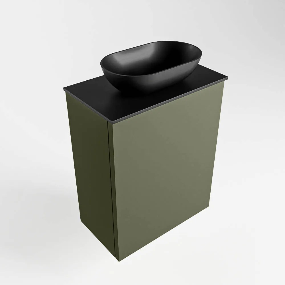 Mondiaz Fowy toiletmeubel 40cm army met zwarte waskom midden zonder kraangat