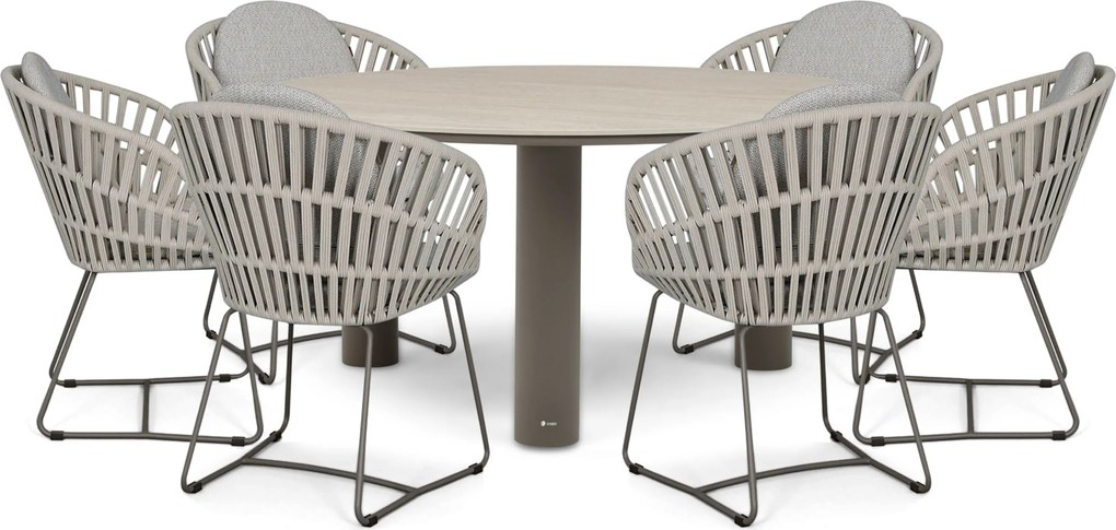 Tuinset Ronde Tuintafel 6 personen 158 cm Rope Taupe Santika Furniture Santika