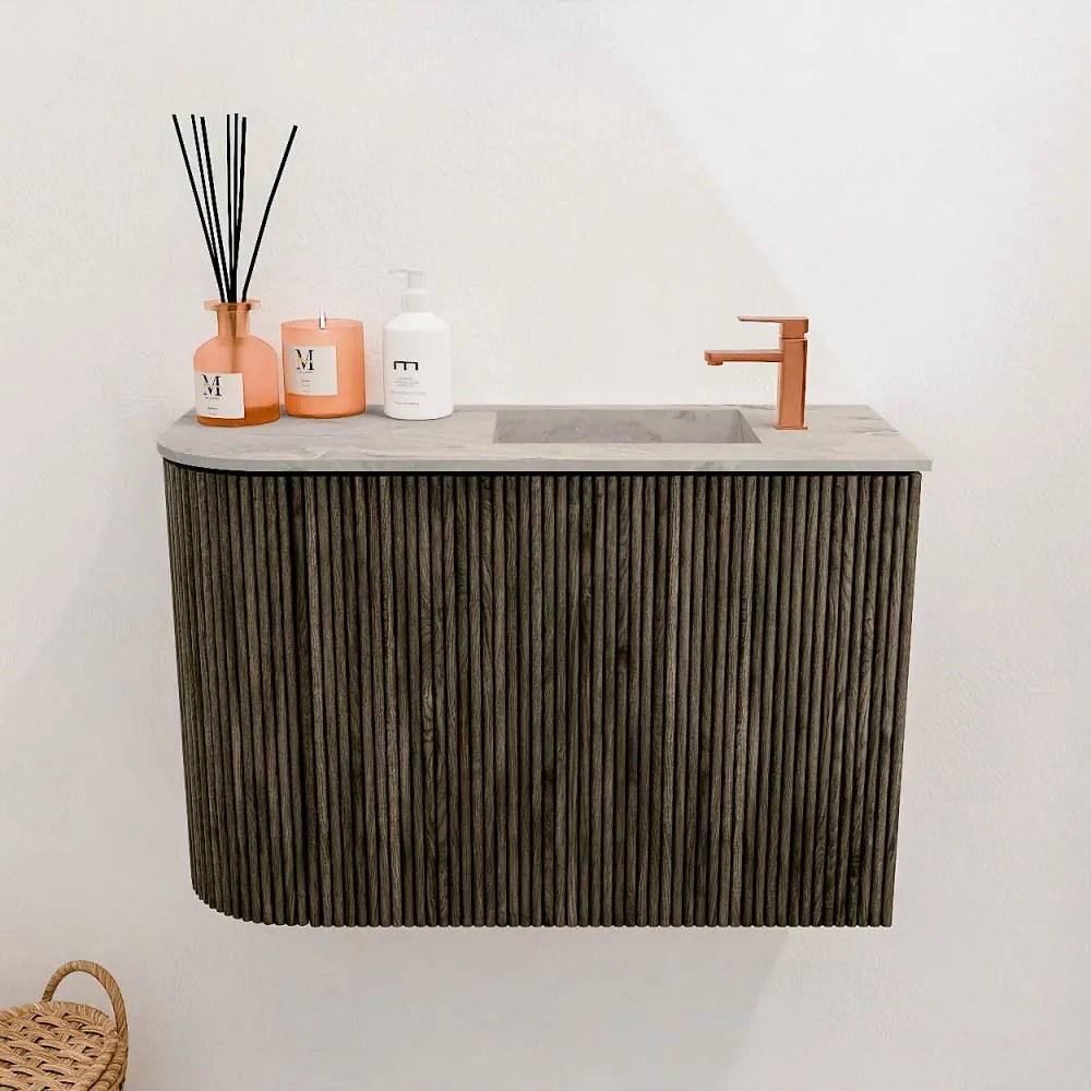 Mondiaz Joya DLux 60cm toiletmeubel ronding links shadow met wastafel faye rechts 1 kraangat glace