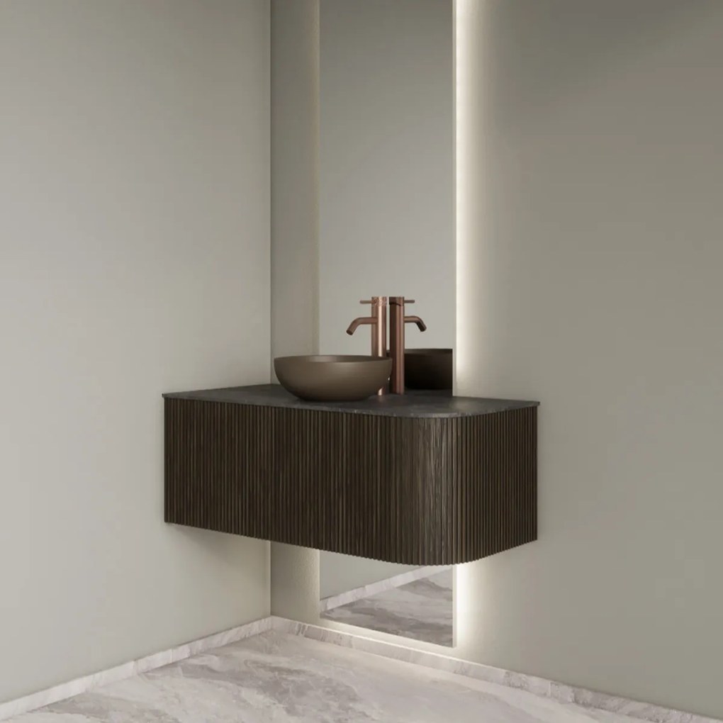 Gliss Design Alluro badmeubel ribbelfront met ronding rechts 100cm charcoal en zwart leisteen toppaneel
