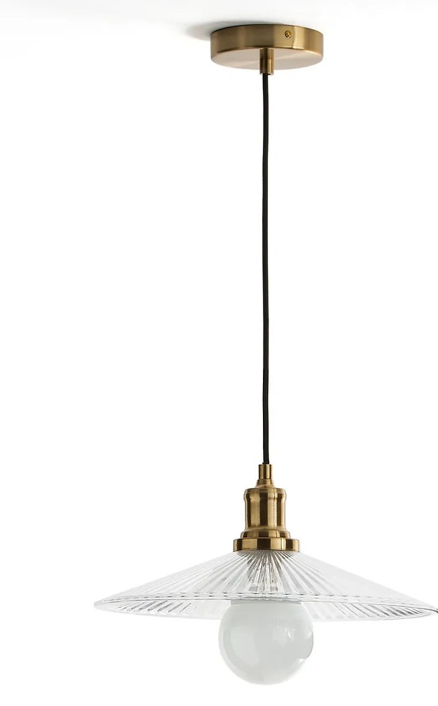 Hanglamp in messing en geribbeld glasØ35,5 cm, Iloa