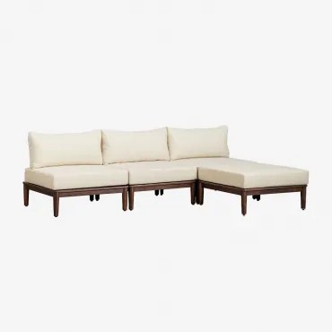 Giulia 3-delige Modulaire Tuinbank En Poef In Acacia Beige – Crème - Sklum