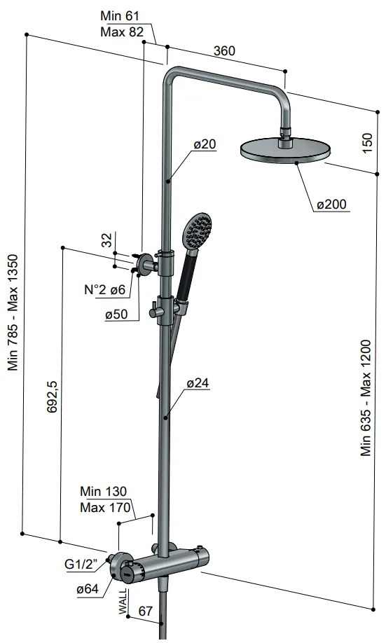 Hotbath Cobber SDS9NBP thermostatische opbouw doucheset met ronde handdouche en 30cm hoofddouche gepolijst messing PVD