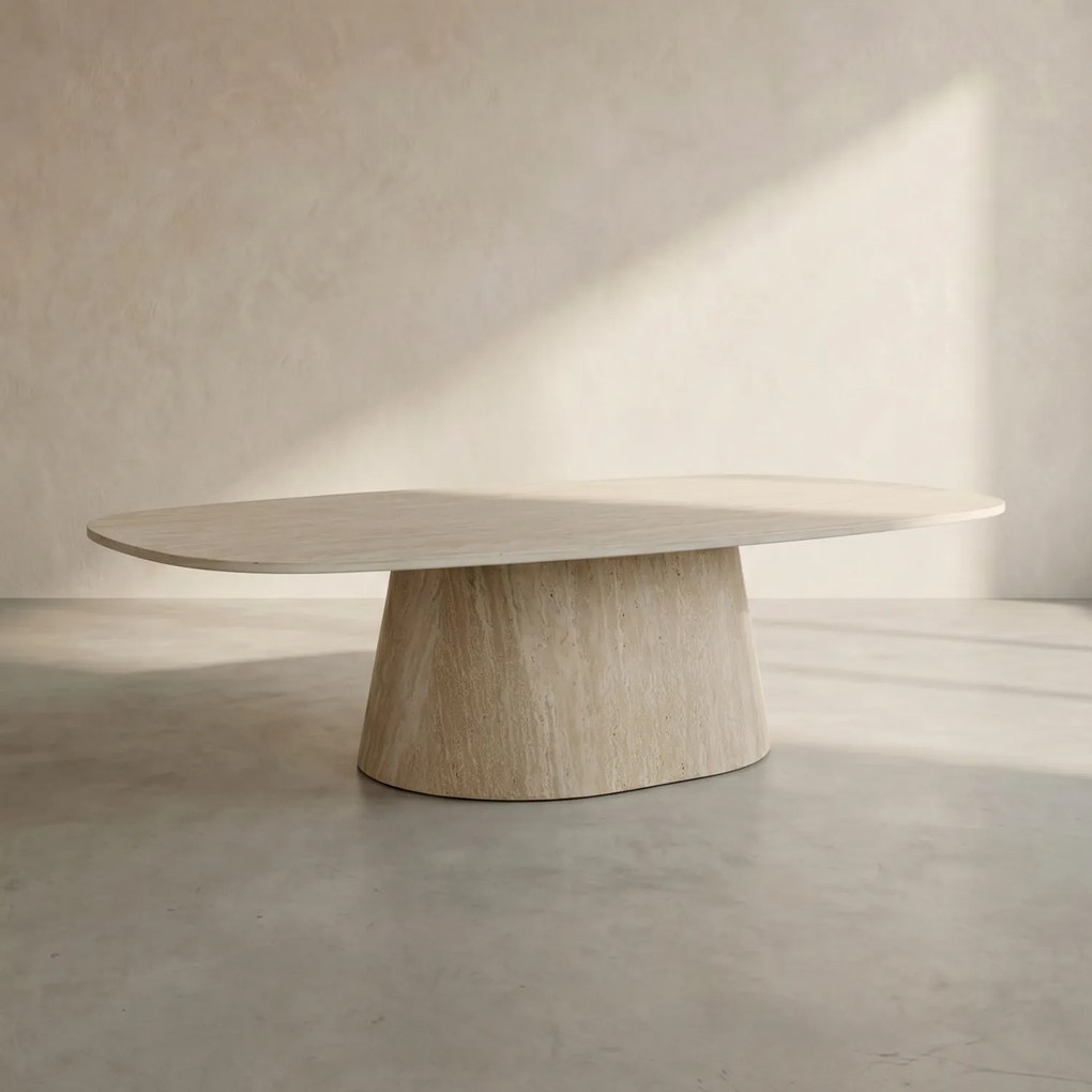 Ovale Salontafel Travertin - 135 X 70cm.