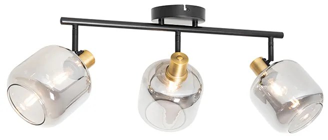 Plafondspot zwart met smoke glas langwerpig 3-lichts - Zuzanna