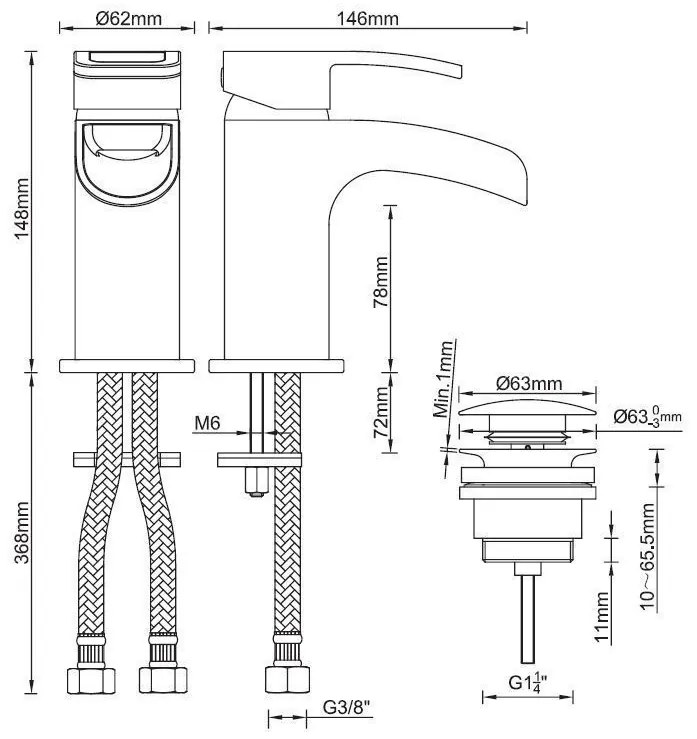 Mueller Alegra watervalkraan + klikwaste PVD-coating chroom