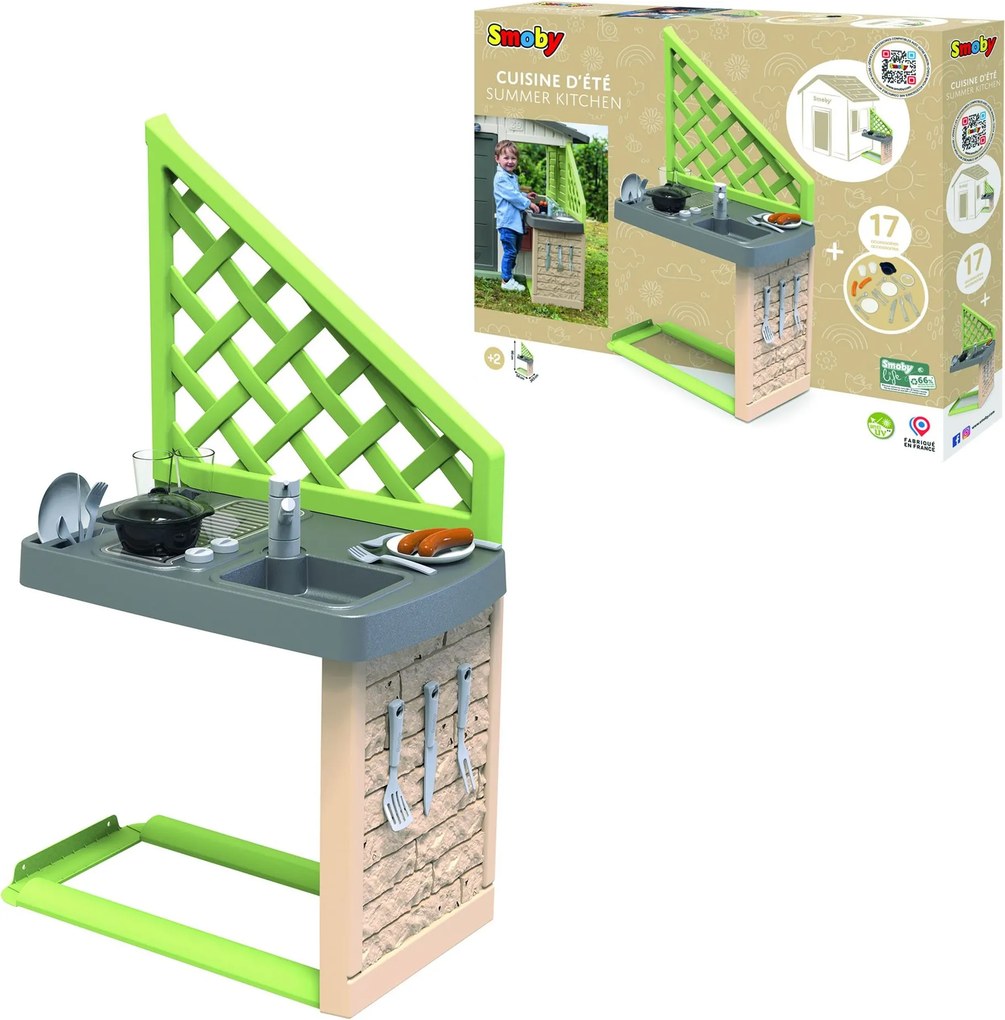 Smoby S.Life Zomerkeuken - Buitenkeuken met 17 Accessoires - Voor Speelhuisje - Realistisch Kookplezier