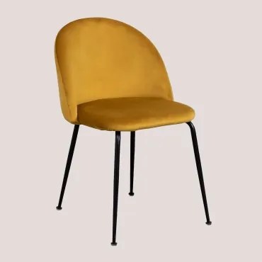 Kana Design Gestoffeerde Eetkamerstoelen Van Staal, Set Van 2 Zwart & Fluwelen Mustard & Fluwelen - Sklum