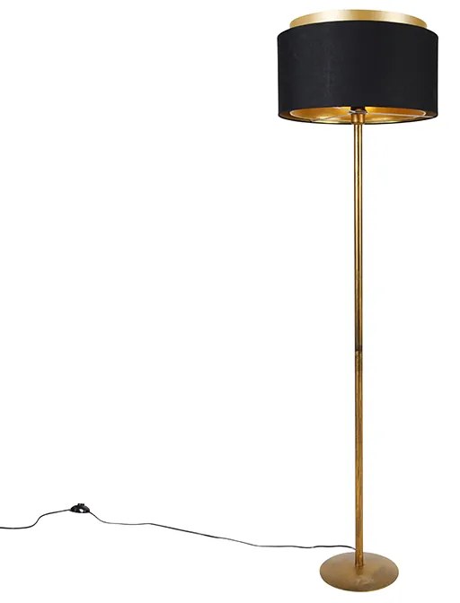 Moderne vloerlamp goud met kap zwart met goud - Simplo