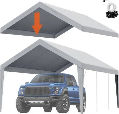 VEVOR Garagetent, 3,6 x 6 m, Garagedaktent, Onderdak, Waterdicht en UV-bestendig, Eenvoudige installatie met spanbanden, Grijs (Alleen dakbedekking, frame niet inbegrepen)