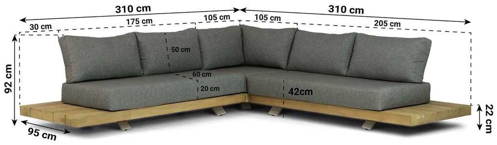 Hoek loungeset 5 personen Teak Taupe Santika Furniture Santika
