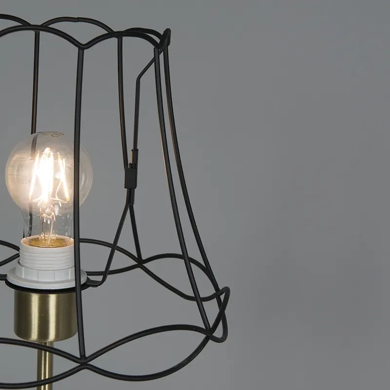 Retro tafellamp messing met Granny frame zwart 25 cm - Kaso Retro Minimalistisch E27 Draadlamp rond Binnenverlichting Lamp