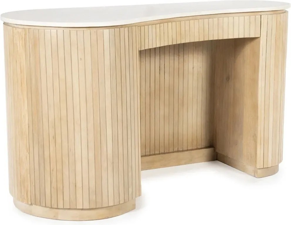 Organisch Bureau Marmer Met Ribbel Hout - 129 X 60cm.