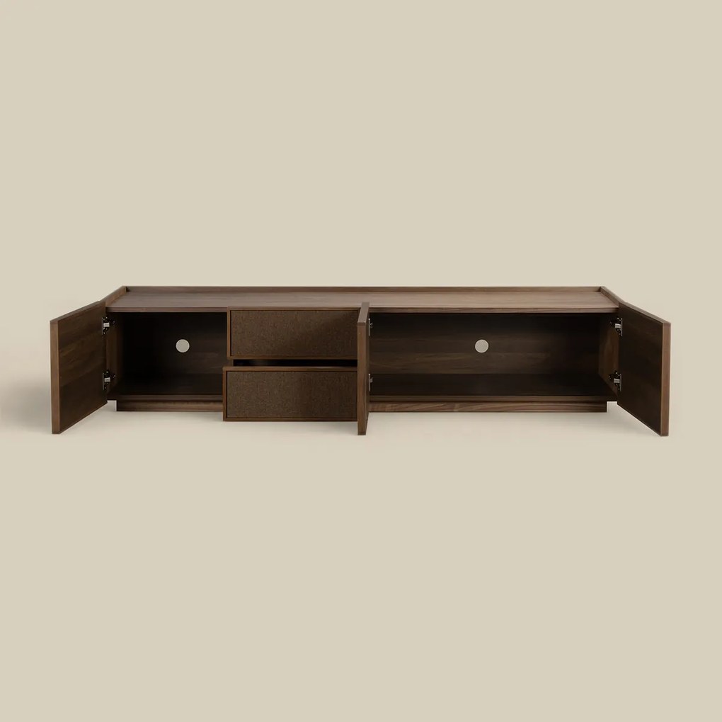 Walnoot Tv-meubel Met Stoffen Deuren 180 Cm - 180x40x40cm.