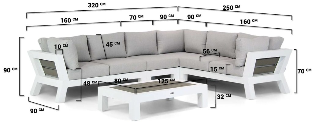 Hoek loungeset 6 personen Aluminium Wit  Santika Furniture Santika Yovita