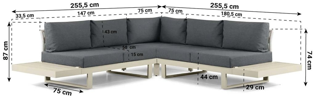 Hoek loungeset 5 personen Aluminium Taupe Lifestyle Garden Furniture Lorenzo