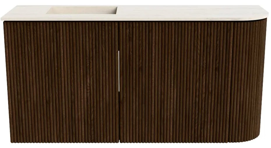 Mondiaz Joya DLux 80cm toiletmeubel ronding rechts walnut met wastafel faye links 1 kraangat meli