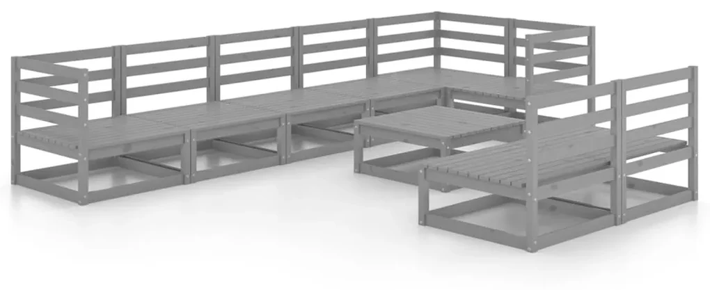 vidaXL 9-delige Loungeset massief grenenhout grijs