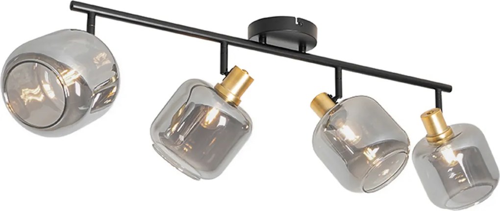 Plafondspot zwart met goud met smoke glas 4-lichts - Zuzanna