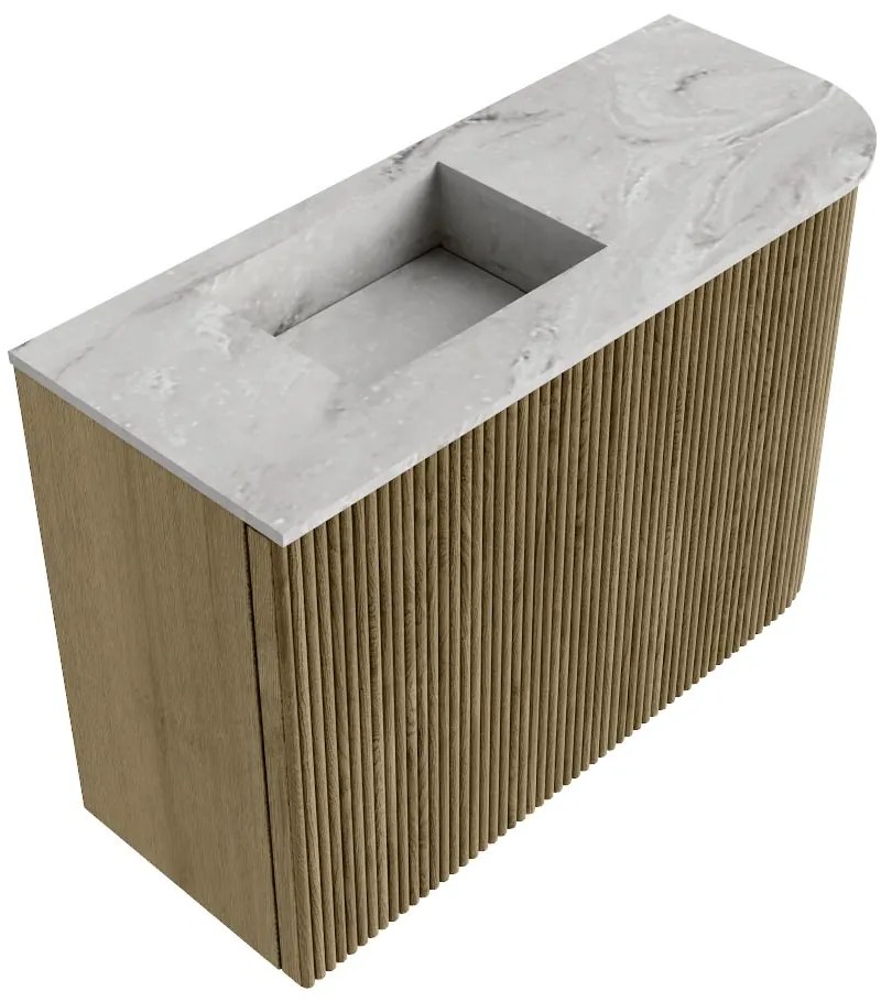 Mondiaz Joya DLux 60cm toiletmeubel ronding rechts dusk met wastafel faye links 1 kraangat glace