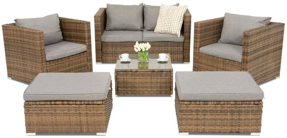 Roma Coffee 4 + 2 Garden Point bruin technorattan tuinmeubelen