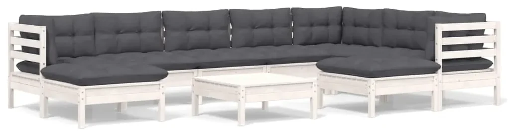 vidaXL 10-delige Loungeset met kussens massief grenenhout wit
