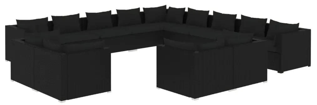 vidaXL 13-delige Loungeset met kussens poly rattan zwart