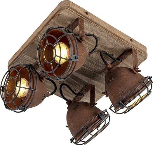 Smart spot roestbruin met hout incl. 4 wifi GU10 - Gina