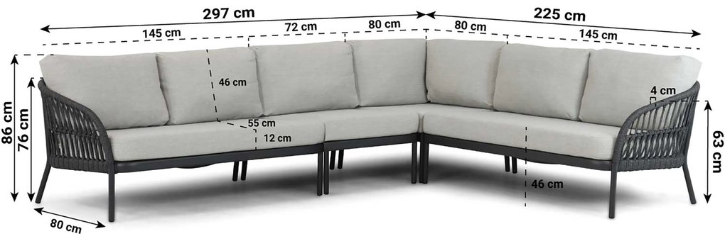 Hoek loungeset 6 personen Aluminium/rope Grijs Coco Puerto