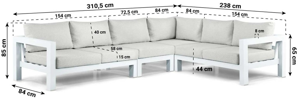 Hoek loungeset 6 personen Aluminium Wit  Lifestyle Garden Furniture Luca