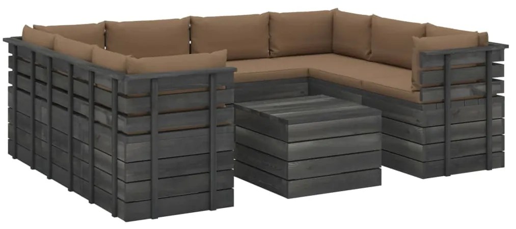 vidaXL 9-delige Loungeset met kussens pallet massief grenenhout