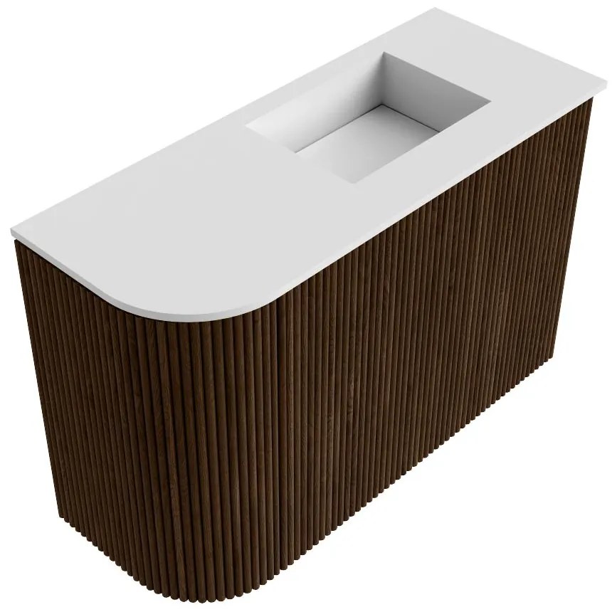 Mondiaz Joya 60cm toiletmeubel ronding links walnut met wastafel faye rechts 1 kraangat talc