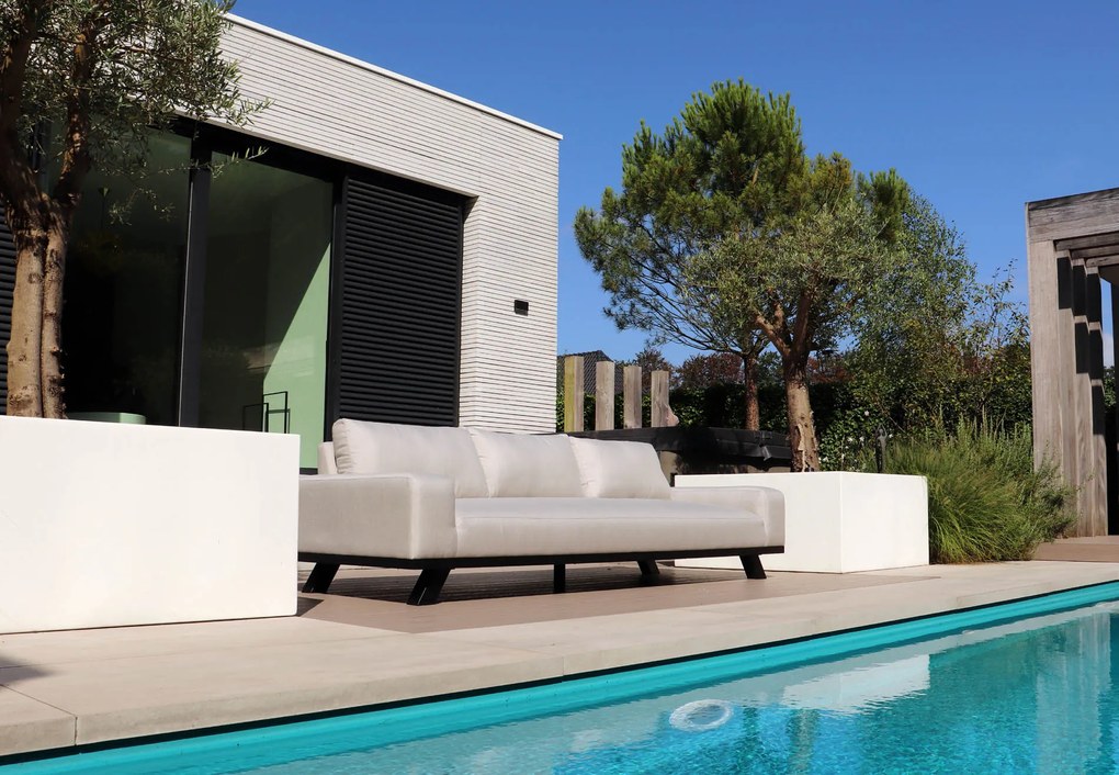 Flow. Easey 3-zits loungebank Graumel chalk All Weather loungeset Sunbrella Loungebank Stoel-bank loungeset outdoor textiel - weerbestendig