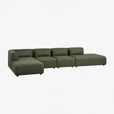 Modulaire Linkerhoekbank Met Chaise Longue Van 4 Delen Met Divan Fogler Teddystof Saliegroen - Sklum