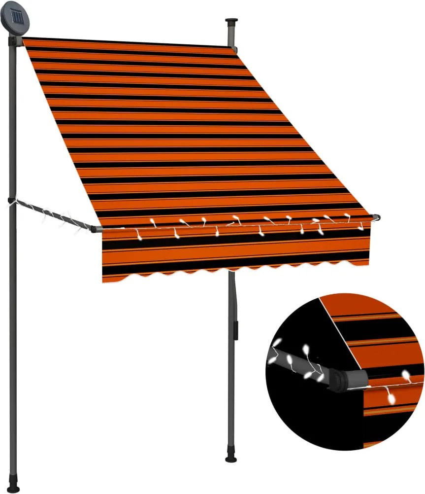 Luifel handmatig uittrekbaar met LED 100 cm oranje en bruin