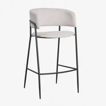 Nalon Gestoffeerde Hoge Kruk ↑75 Cm & Zwart & Stof Gebroken Wit - Sklum