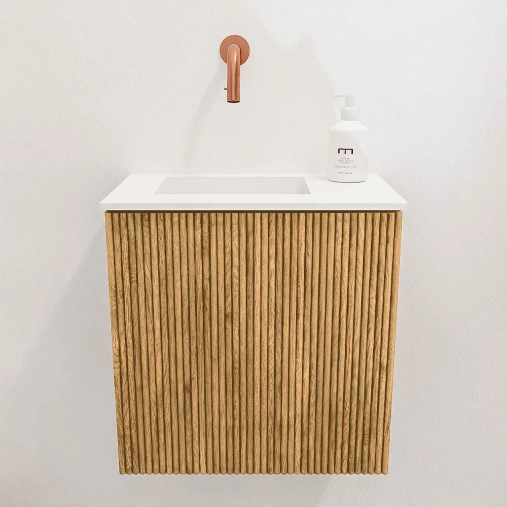 Mondiaz Joya 40cm toiletmeubel oak met wastafel faye links zonder kraangat talc