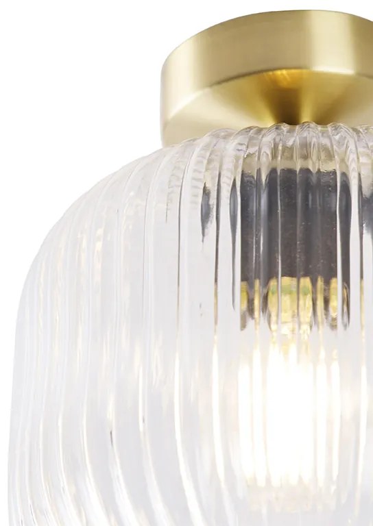 Art Deco plafondlamp messing met helder glas - Karel Art Deco E27 rond Binnenverlichting Lamp