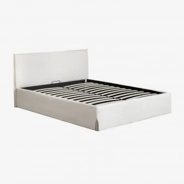 Bed Met Opklapbare Gestoffeerde Opbergruimte Lorea Chenille Gebroken Wit & 140 X 190 Cm - Sklum