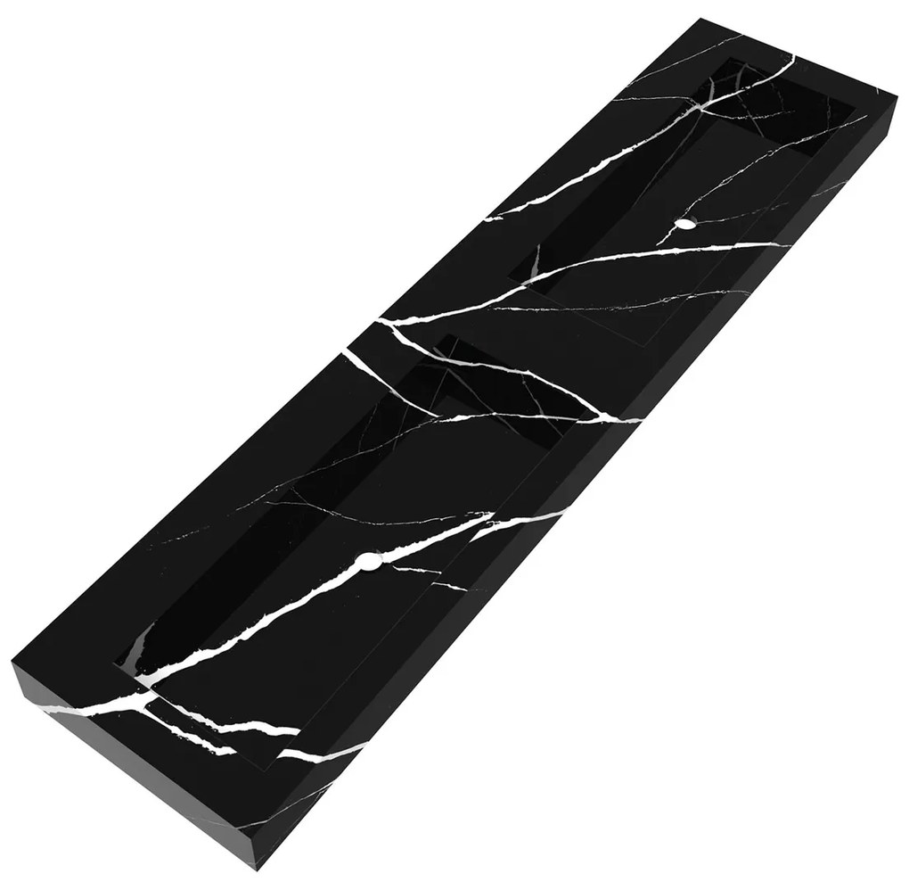 Brauer Coral dubbele wastafel marmerlook 200cm zonder kraangat nero marquina