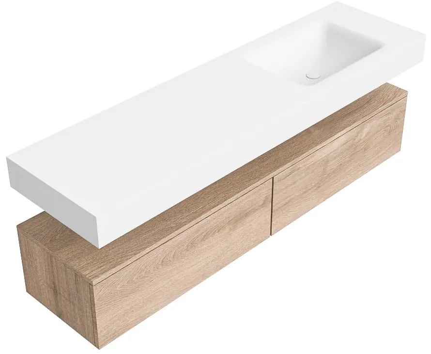 Zaro Alan badmeubel 170cm washed oak 2 lades met vrijhangende wastafel cloud rechts 1 kraangat talc