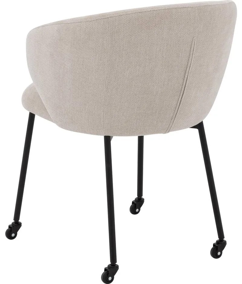Goossens Stoel Noomi beige stof met armleuning en met wielen,